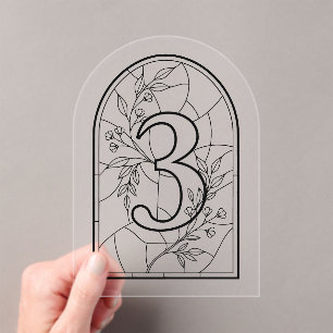 Invitations En Acrylique Table numéro trois de style vitrail