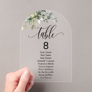 Invitations En Acrylique Tableau des Mariages d'arc Feuille Eucalyptus Tabl