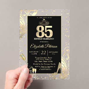 Invitations En Acrylique Talons scintillants Tiara Diamants Tourbillons 50e