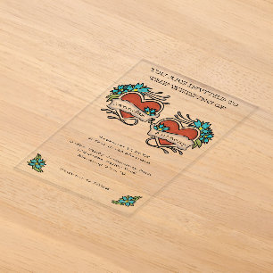 Invitations En Acrylique Tatouage Coeurs Tatouage Mariage graphique