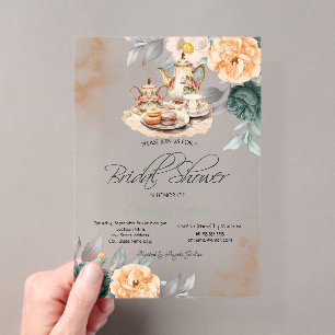 Invitations En Acrylique Tea Set Fête des mariées Rose verte
