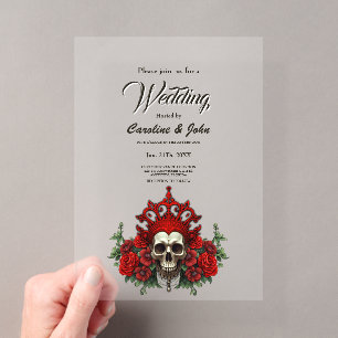 Invitations En Acrylique Ténèbres royales, coeur gothique et crâne