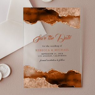 Invitations En Acrylique Terracotta Agate Marbre Mariage Carte de Préavis d