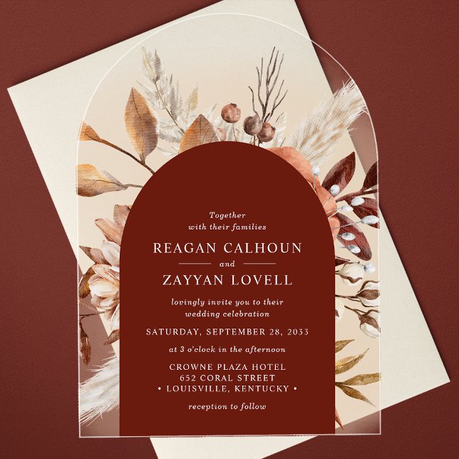 Invitations En Acrylique Terracotta Arc Floral Pampas Mariage (Créateur téléchargé)