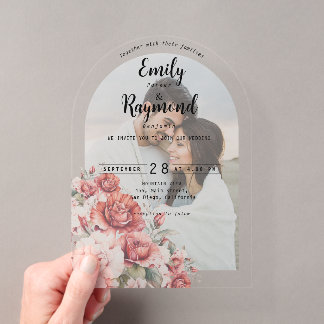 Invitations En Acrylique Terracotta Burgundy Blush Floral Wedding Arch
