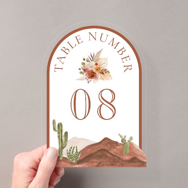 Invitations En Acrylique Terracotta Cactus Wedding Acrylic Table Number (In situ (ordinateur de poche))