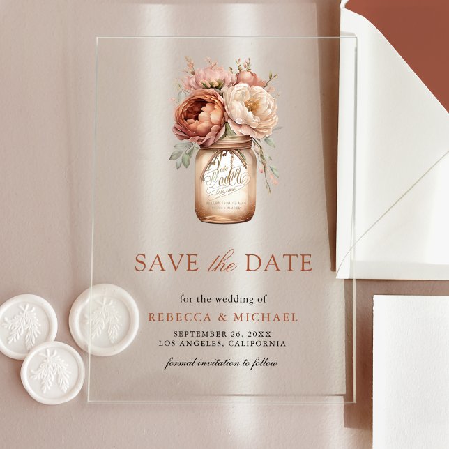 Invitations En Acrylique Terracotta Floral Mason Jar Mariage Enregistrer la (Créateur téléchargé)