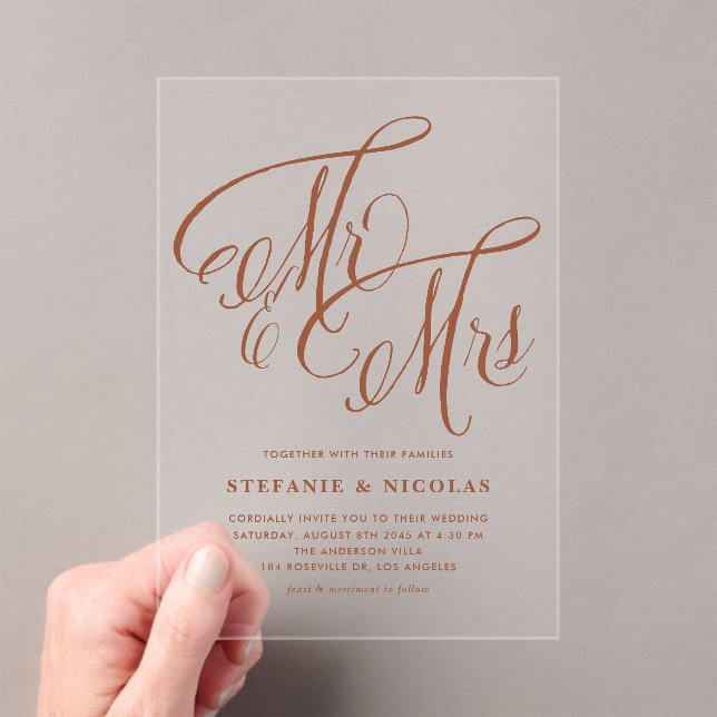 Invitations En Acrylique Terracotta M. et Mme Rustic Calligraphy Mariage (In situ (ordinateur de poche))