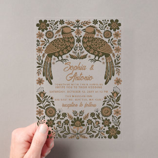 Invitations En Acrylique Terracotta Mexican Birds Otomi Floral Wedding