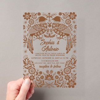 Invitations En Acrylique Terracotta Mexican Birds Otomi Floral Wedding