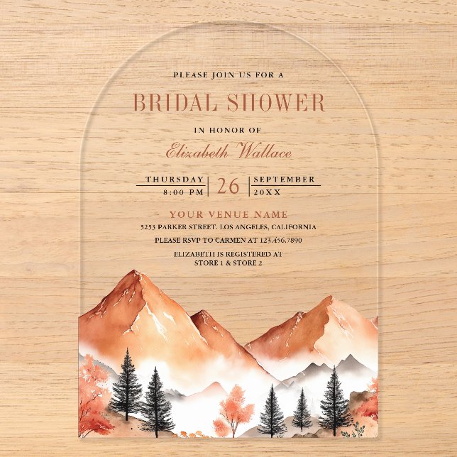 Invitations En Acrylique Terracotta Mountain Bridal Shower (Recto)