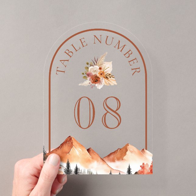 Invitations En Acrylique Terracotta Mountain Wedding Acrylic Table Number (In situ (ordinateur de poche))