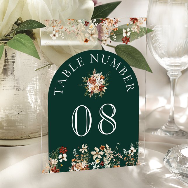 Invitations En Acrylique Terracotta Wildflower Emerald Acrylic Table Number (Créateur téléchargé)