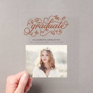 Invitations En Acrylique Terre cuite Calligraphie rustique Photo Diplôme