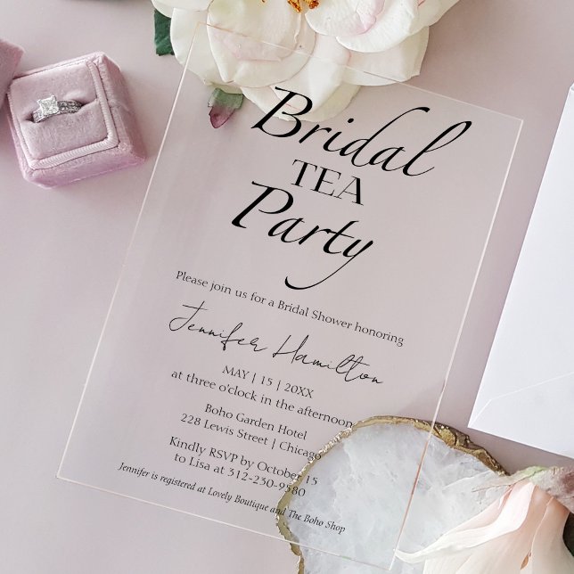 Invitations En Acrylique Thé de mariée | Fête des mariées noire et blanche (Créateur téléchargé)