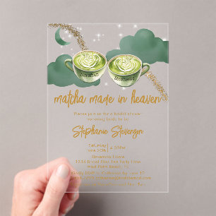 Invitations En Acrylique Thé Mariage Céleste Lune Matcha Faits au Paradis E