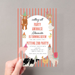 Invitations En Acrylique Thème d'anniversaire Fête Animaux de la Ferme Anim