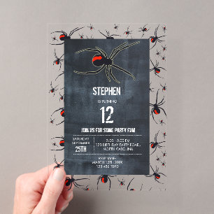 Invitations En Acrylique Thème de fête d'anniversaire Red & Black Spider