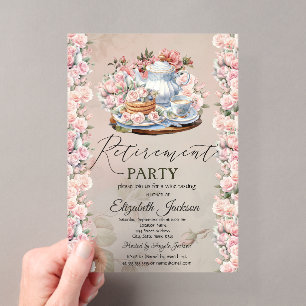 Invitations En Acrylique Thème de fête Tea Party Chic Roses pour une retrai