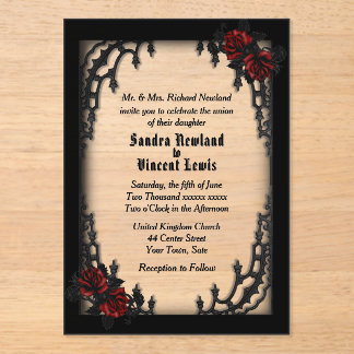 Invitations En Acrylique Thème de mariage gothique du Quartier français