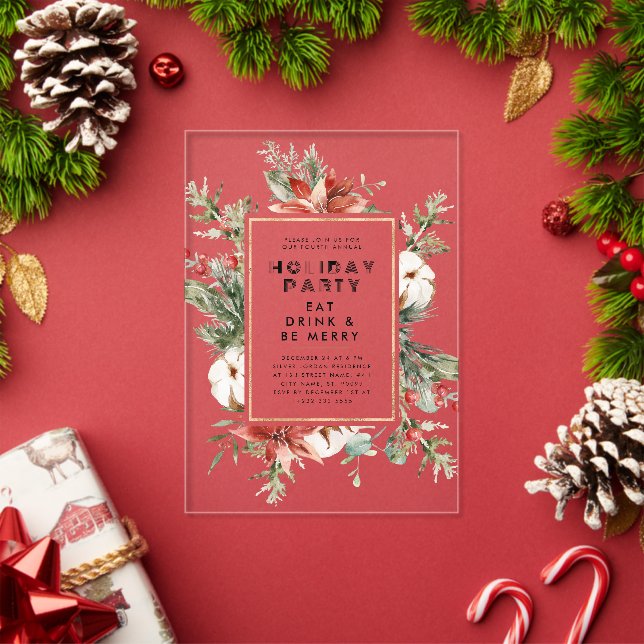 Invitations En Acrylique Thème de Noël Cadre Floral Fête (Insitu (vacances))
