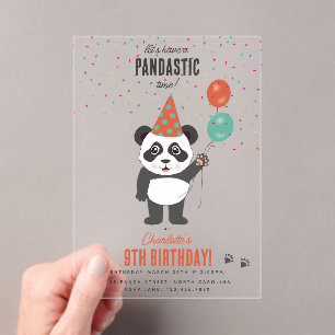 Invitations En Acrylique Thème d'ours panda mignon pour fête d'anniversaire