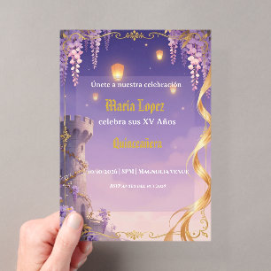Invitations En Acrylique Thème Raiponce Quinceañera Violet Or Princesse