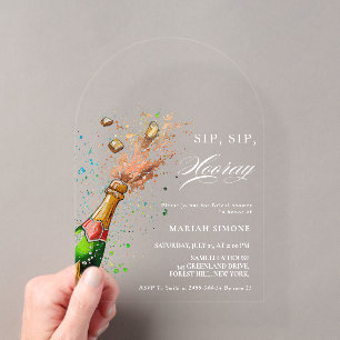 Invitations En Acrylique Toast Pink Champagne Bouteille Douche nuptiale