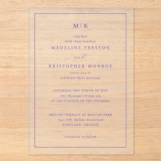 Invitations En Acrylique Together Navy Blue Serif Elegancy (Recto)