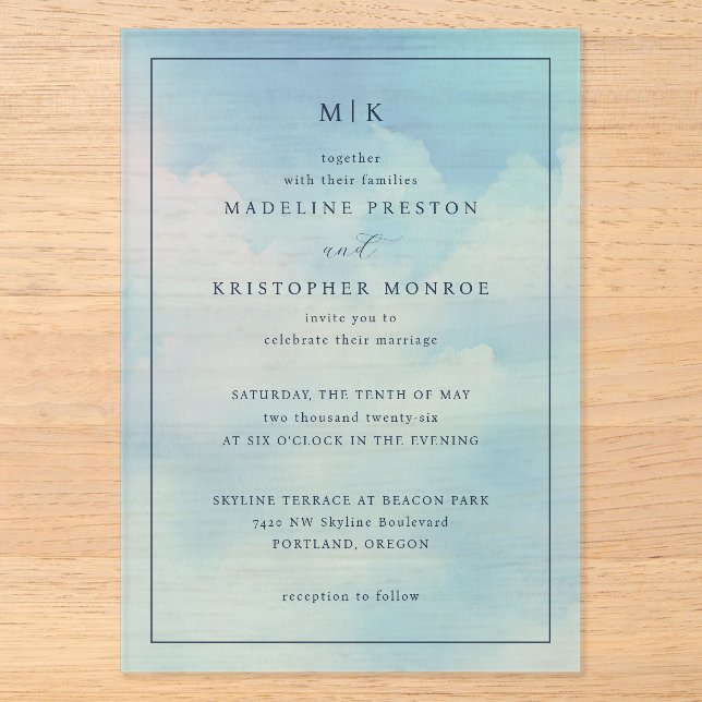 Invitations En Acrylique Together with their families Sky Blue Clouds (Recto)