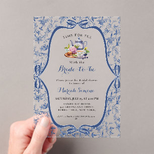 Invitations En Acrylique Toile bleue de jouy Tea Party Douche nuptiale