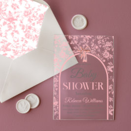 Invitations En Acrylique Toile de Jouy Baby shower de fille de garçon rose