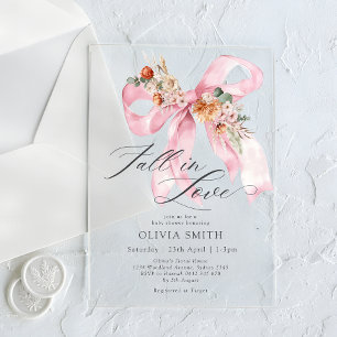 Invitations En Acrylique Tombez amoureux Baby Shower floral rose à ruban