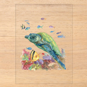 Invitations En Acrylique Tortue et poissons dans la mer