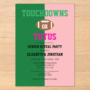 Invitations En Acrylique Touchdowns ou Tutus Genre Reveal