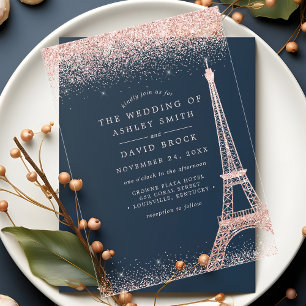 Invitations En Acrylique Tour Eiffel de Paris Mariage Paillettes Rose Gold