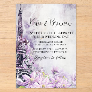 Invitations En Acrylique Tour Eiffel Lavender Romance Mariage