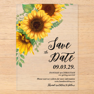 Invitations En Acrylique Tournesol d'automne Enregistrez la date
