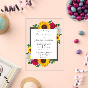 Invitations En Acrylique Tournesol Rose Daisy Floral Automne Mariage