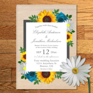 Invitations En Acrylique Tournesol Rose Daisy Floral Mariage