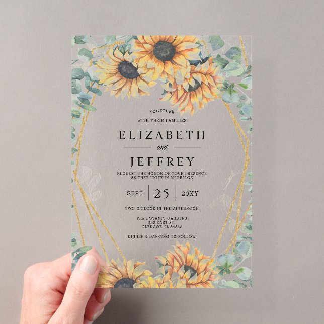 Invitations En Acrylique Tournesol Rustique élégant Mariage géométrique or (In situ (ordinateur de poche))