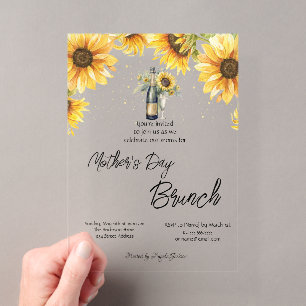Invitations En Acrylique Tournesol Vin Bouteille Verre Fête des Mères Brunc