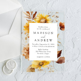 Invitations En Acrylique Tournesols d'automne rustique et Mariage Fleur sau