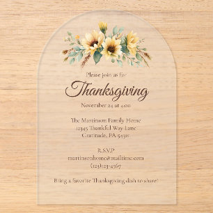 Invitations En Acrylique Tournesols d'automne rustiques Floral Thanksgiving