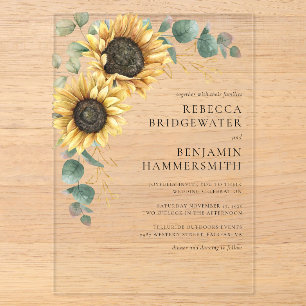 Invitations En Acrylique Tournesols et Eucalyptus Mariage rustique