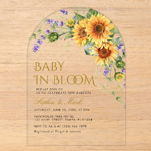Invitations En Acrylique Tournesols Rustiques & Lavande Bébé En Fleur