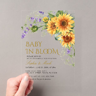 Invitations En Acrylique Tournesols Rustiques & Lavande Bébé En Fleur
