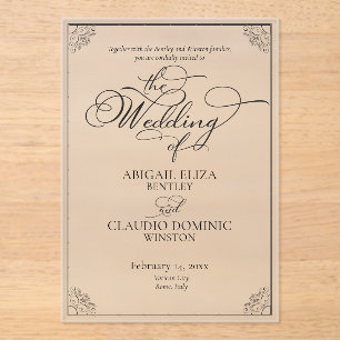 Invitations En Acrylique Tout compris Élegant Script Rome Italie Destinatio