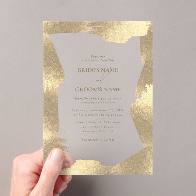Invitations En Acrylique Transparent Faux Gold Foil Bordure Clair Mariage (In situ (ordinateur de poche))