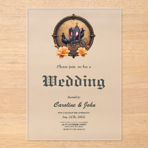 Invitations En Acrylique Transport gothique avec Ravens et Rose.